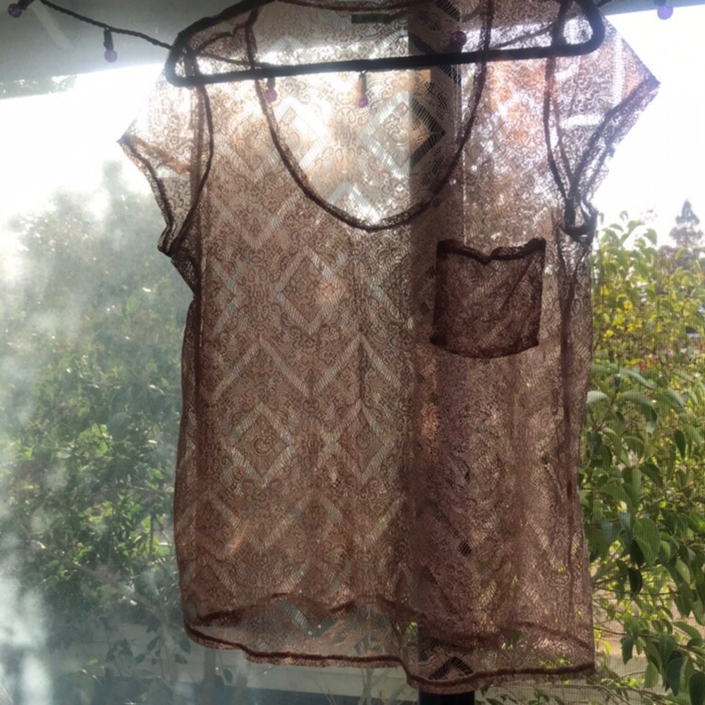 Urban Outfitters Lace Tee, nude rose color